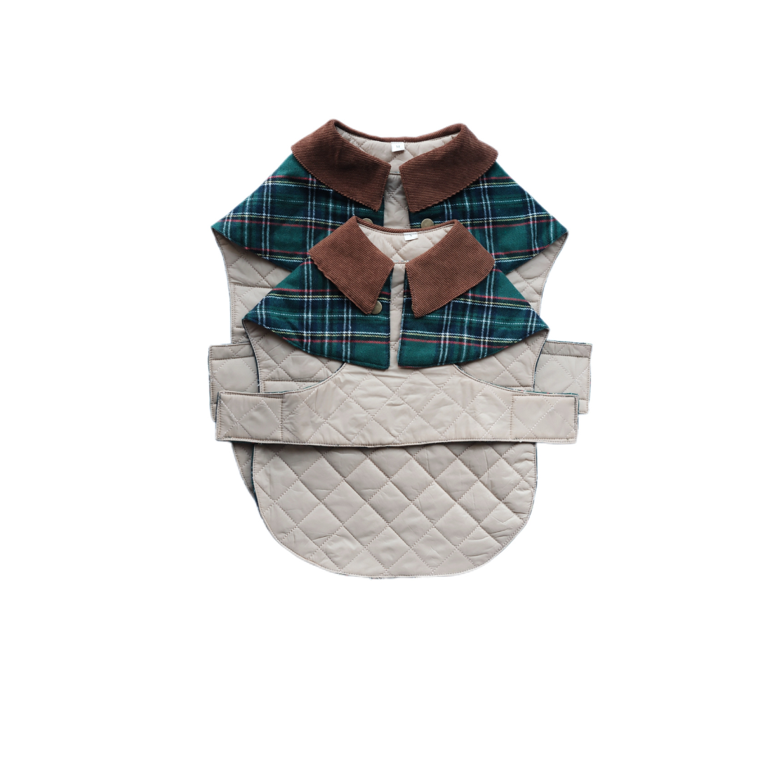 Handmade British Heritage Dog Coat —  Green Tartan Coat