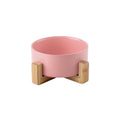 Pink Ceramic Pet Bowl with Bamboo Stand