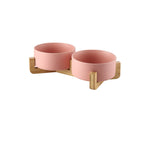 Double Ceramic Pet Bowl with Bamboo Stand