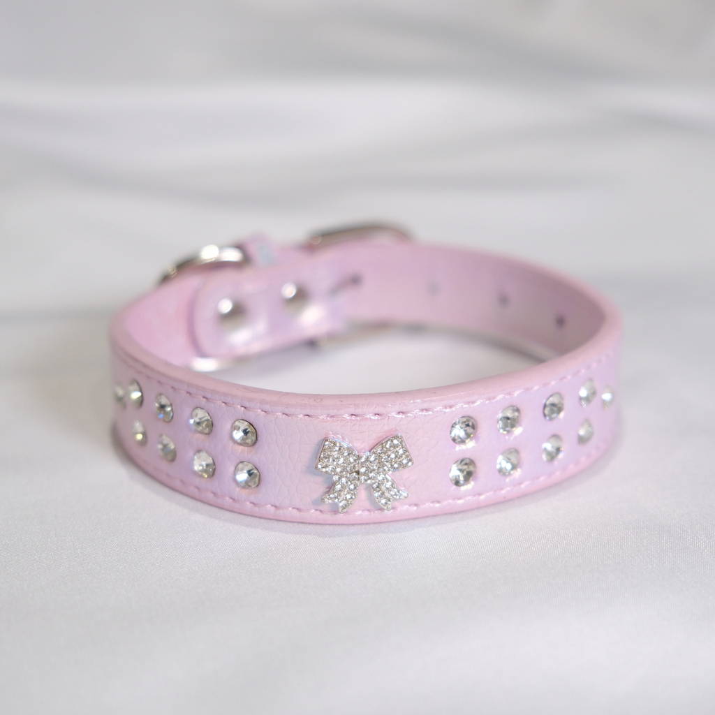 Elegant Light Purple Dog Collar with Rhinestone Bow – XS/S/M Adjustable