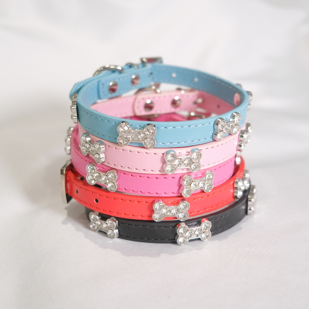 Baby Pink Rhinestone Bone Dog Collar
