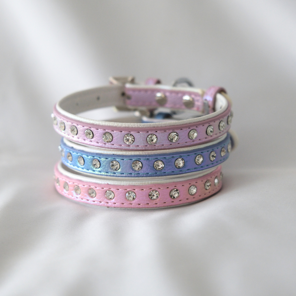 Sparkle Rhinestone Dog Collar – Glossy Pink Faux Leather for Glamorous Pets