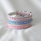 Iridescent Blue Rhinestone Dog Collar – Shiny Faux Leather with Crystals