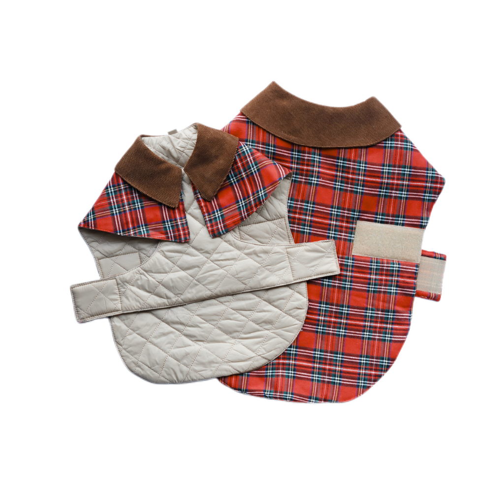 Handmade British Heritage Dog Coat —  Red Tartan Coat