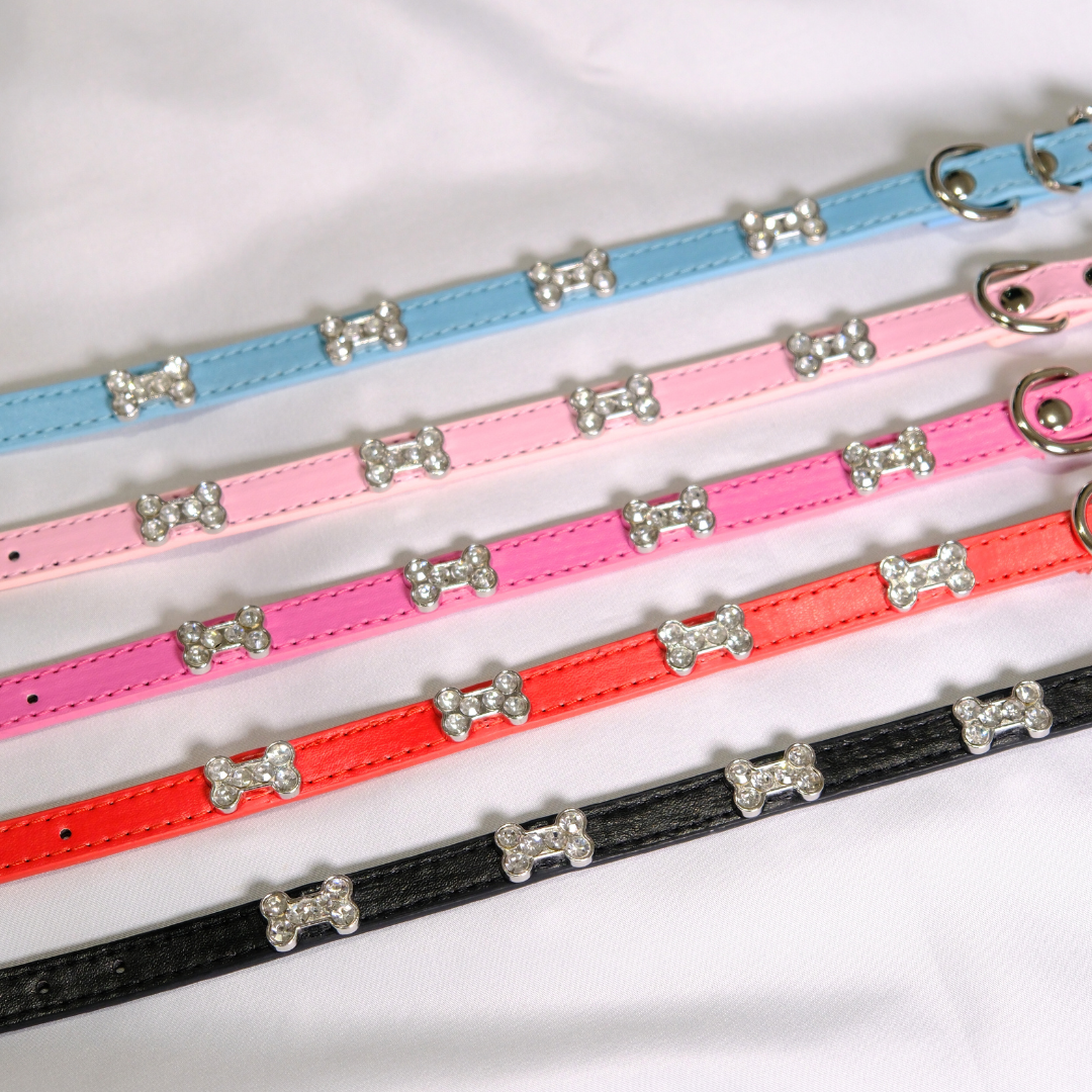 Baby Pink Rhinestone Bone Dog Collar