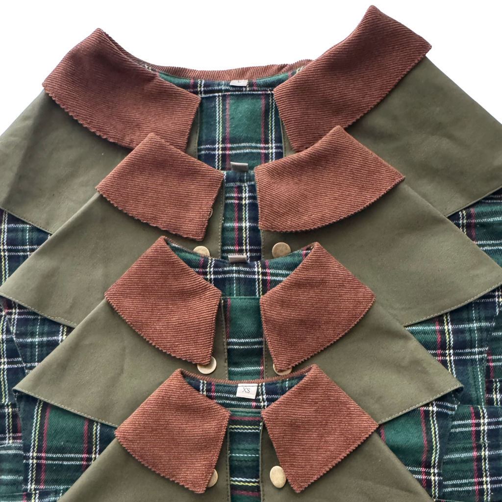 Handmade British Heritage Dog Coat —  Olive Light Coat with Tartan Lining