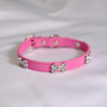 Hot Pink Rhinestone Bone Dog Collar