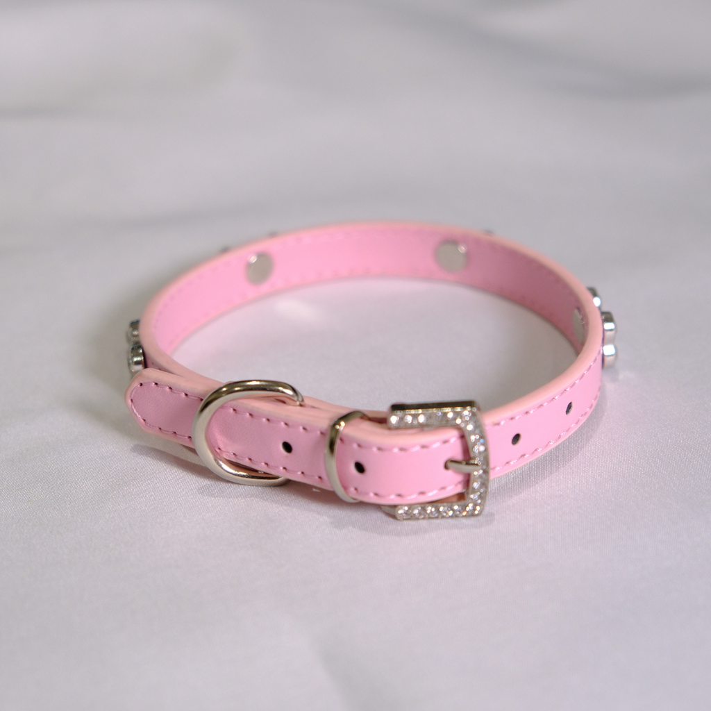 Baby Pink Rhinestone Bone Dog Collar