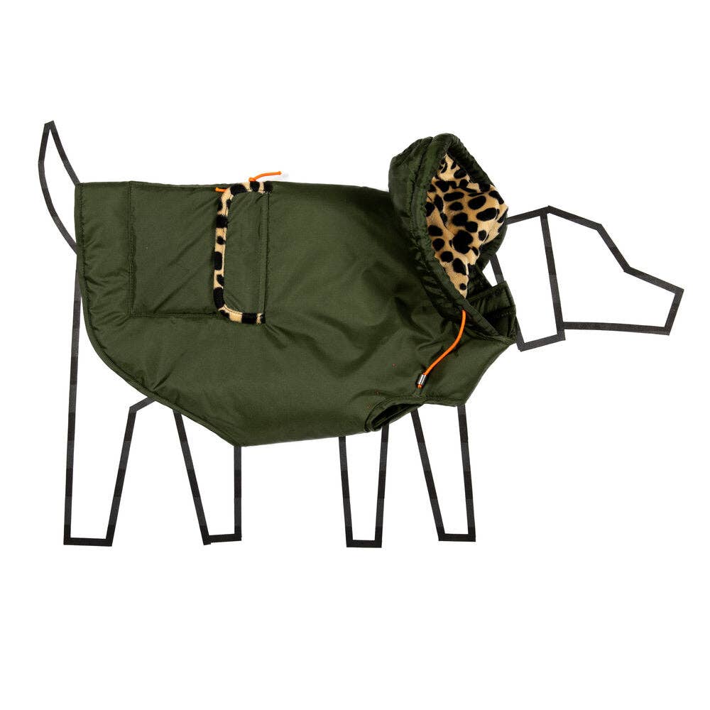 Olive & Animal Print Trim Puffer Jacket
