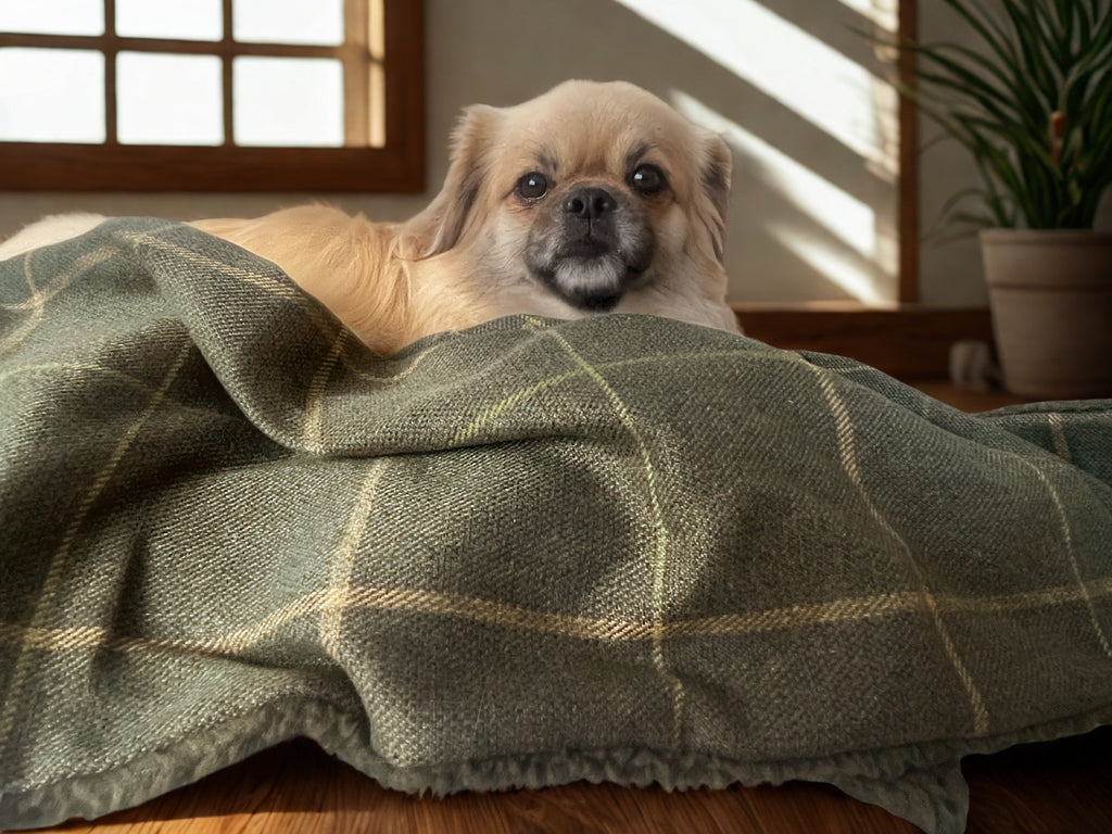 Arlo Forest Green Check Pet Blanket | Reversible Lambswool Sherpa | Handmade Luxury Dog Throw | Machine Washable UK