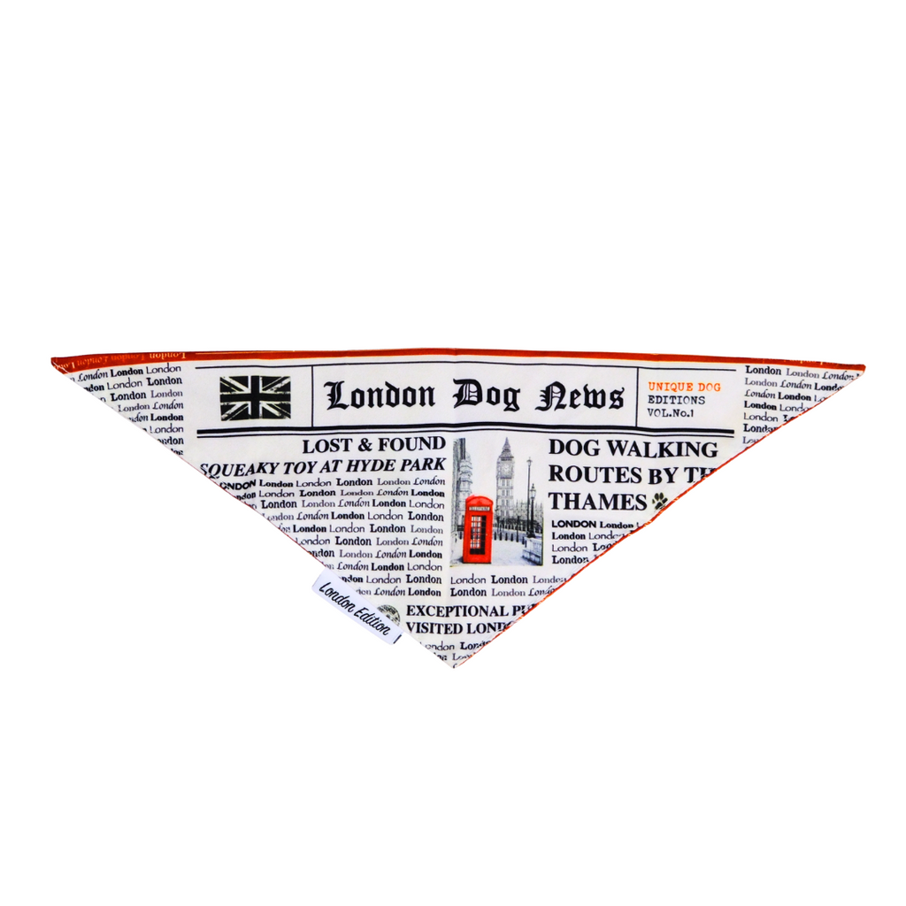 London Dog News Bandana – Vintage Newspaper Style Dog Scarf