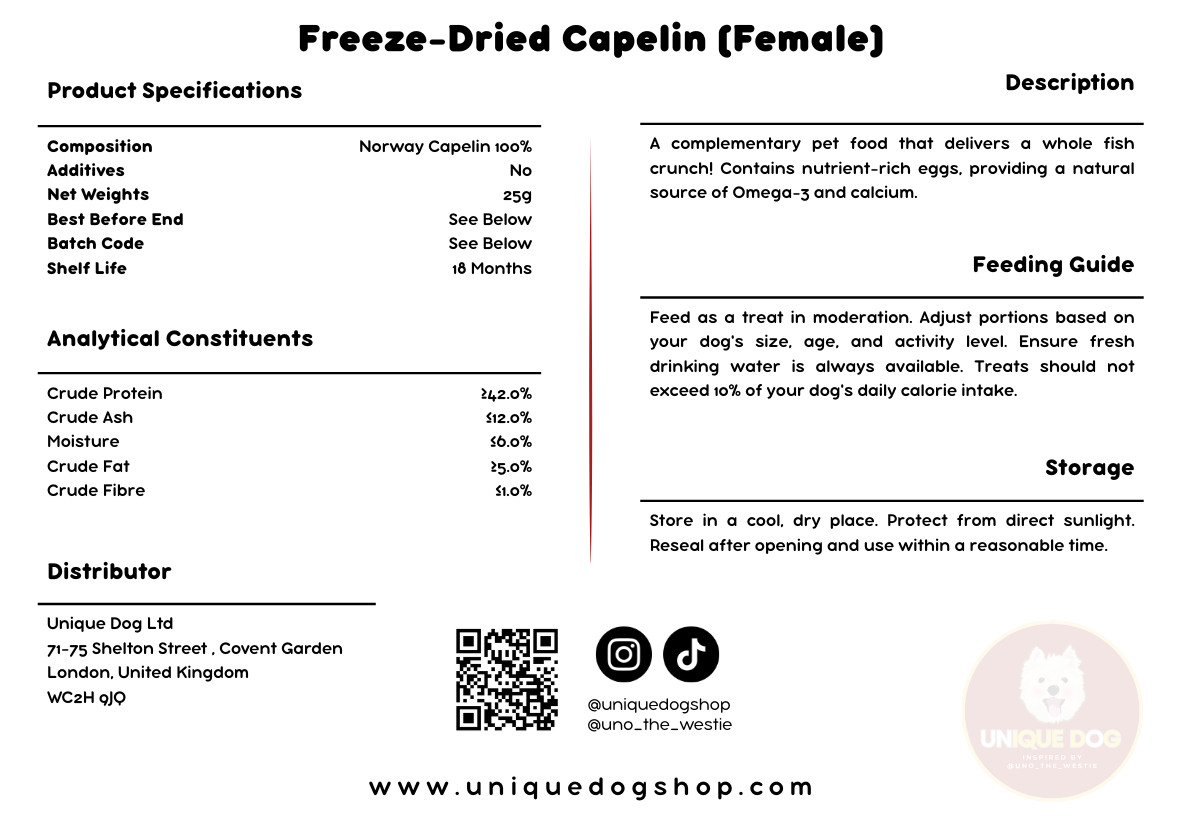 Unique Dog Freeze-Dried Capelin (Female)