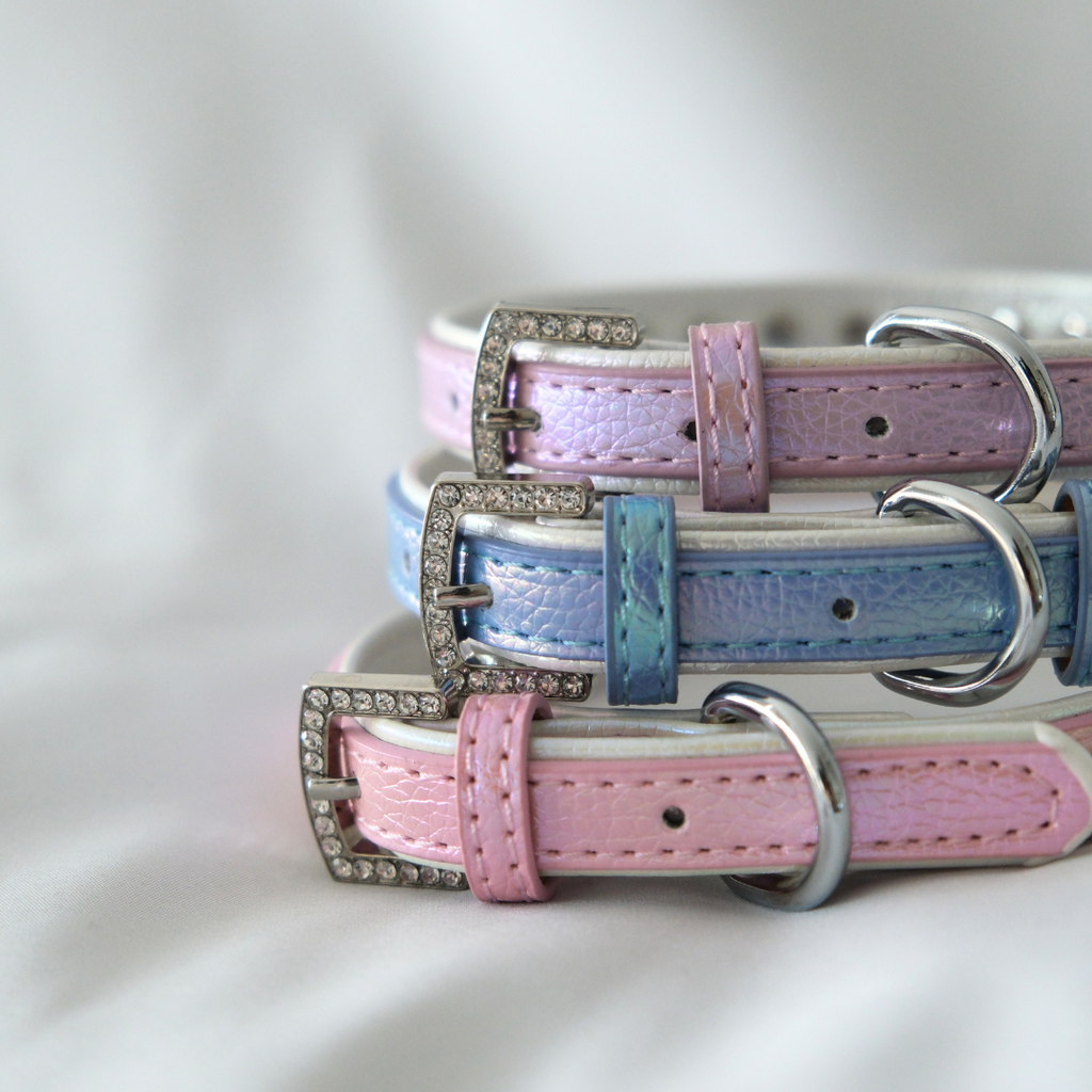 Lavender Sparkle Dog Collar – Pastel Faux Leather with Rhinestones