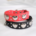 Black Dog Collar with Silver Heart Studs