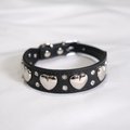Black Dog Collar with Silver Heart Studs