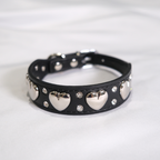 Black Dog Collar with Silver Heart Studs