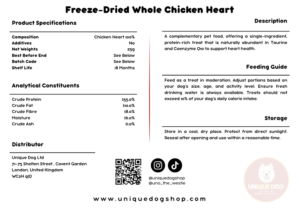 Unique Dog Freeze-Dried Whole Chicken Heart