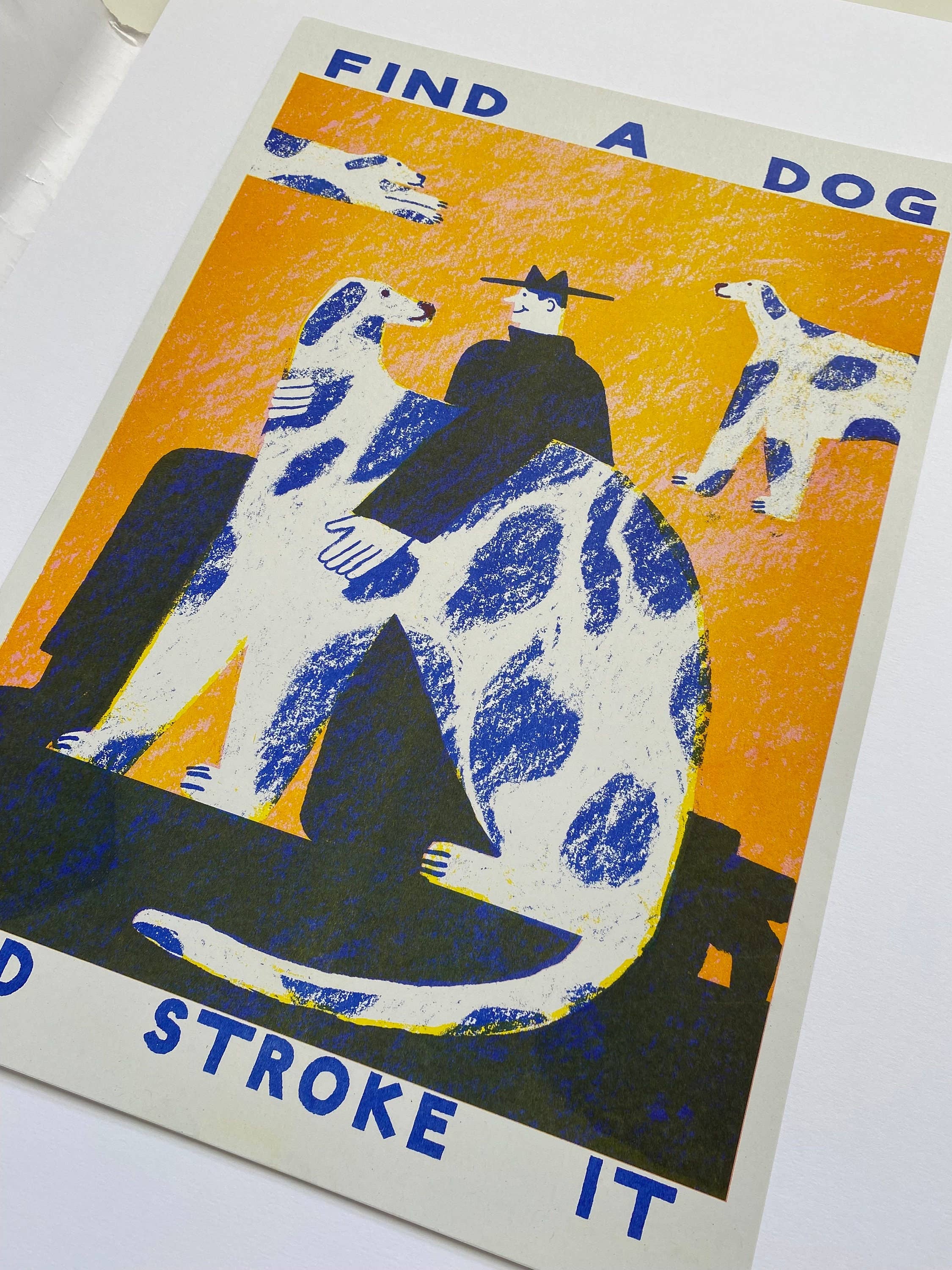 Find a dog and Stroke It riso print (A3)