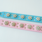 Bling Crystal Flower Dog Collar – Blue Faux Leather for Sparkly Small & Medium Dogs