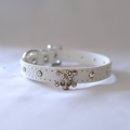 🤍 White Skull Charm Pet Collar – Faux Croc Leather with Rhinestones