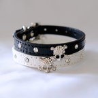🖤 Black Skull Charm Pet Collar – Faux Croc Leather with Rhinestones