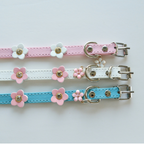 Chic Blue Dog Collar with Pink Flower Charms – XS/S/M Sizes