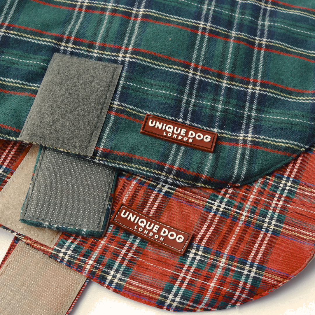 Handmade British Heritage Dog Coat —  Green Tartan Coat