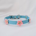 Chic Blue Dog Collar with Pink Flower Charms – XS/S/M Sizes