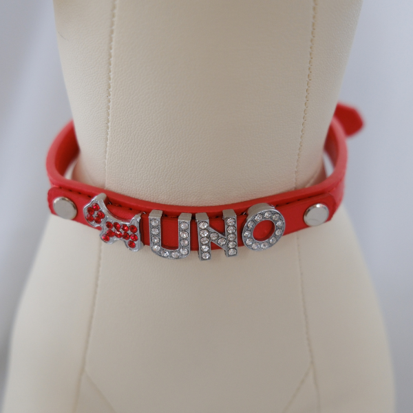 Custom DIY Dog Collar with Rhinestone Buckle – Adjustable Flat PU Leather in Red, Blue, and Pink – 4 Sizes