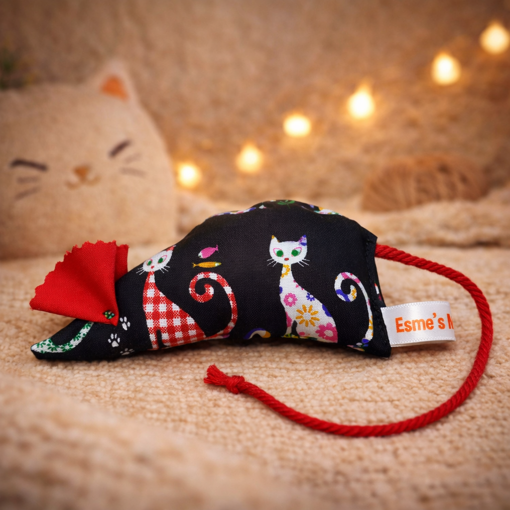 Handmade Organic Catnip Mouse Toy – 100% Natural Cat Toy with Rope Tail – Interactive Kitten & Cat Play Toy