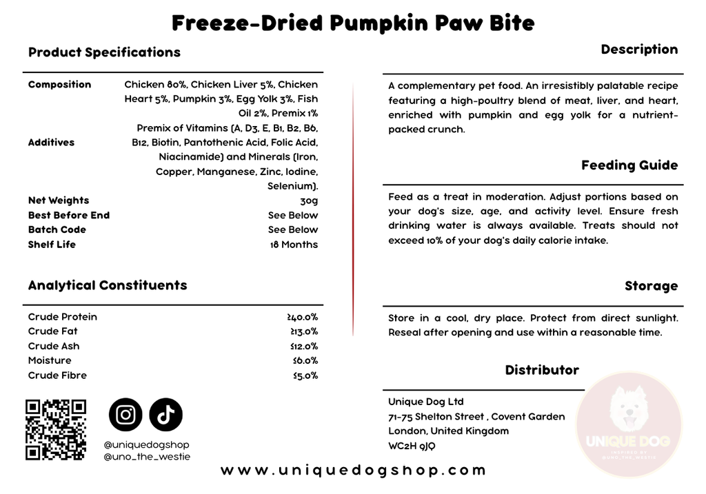 Unique Dog Freeze-Dried Pumpkin Paw Bites