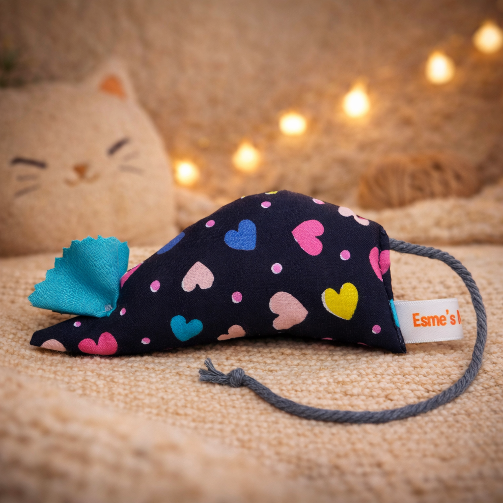 Handmade Organic Catnip Mouse Toy – 100% Natural Cat Toy with Rope Tail – Interactive Kitten & Cat Play Toy