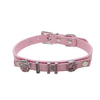 Custom DIY Dog Collar with Rhinestone Buckle – Adjustable Flat PU Leather in Red, Blue, and Pink – 4 Sizes
