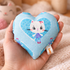 Handmade Organic Catnip Heart Toy – 100% Natural Cat Toy Pillow (Pink & Blue Kitty Design)