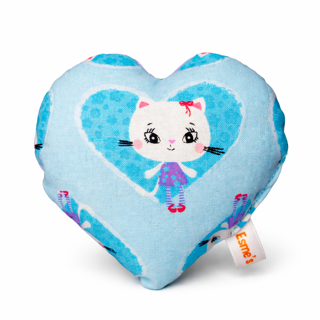 Handmade Organic Catnip Heart Toy – 100% Natural Cat Toy Pillow (Pink & Blue Kitty Design)