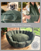 Arlo Forest Green Check Pet Blanket | Reversible Lambswool Sherpa | Handmade Luxury Dog Throw | Machine Washable UK