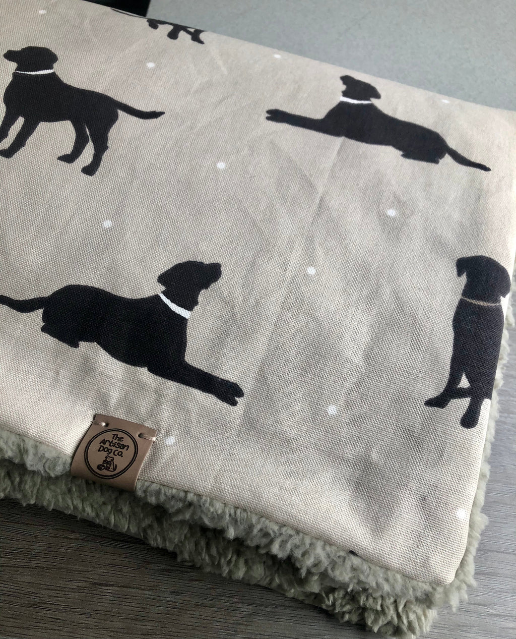 Walter Dog Blanket | Luxury Handmade Reversible Sherpa Fleece | Elegant Dog Print Pet Throw UK