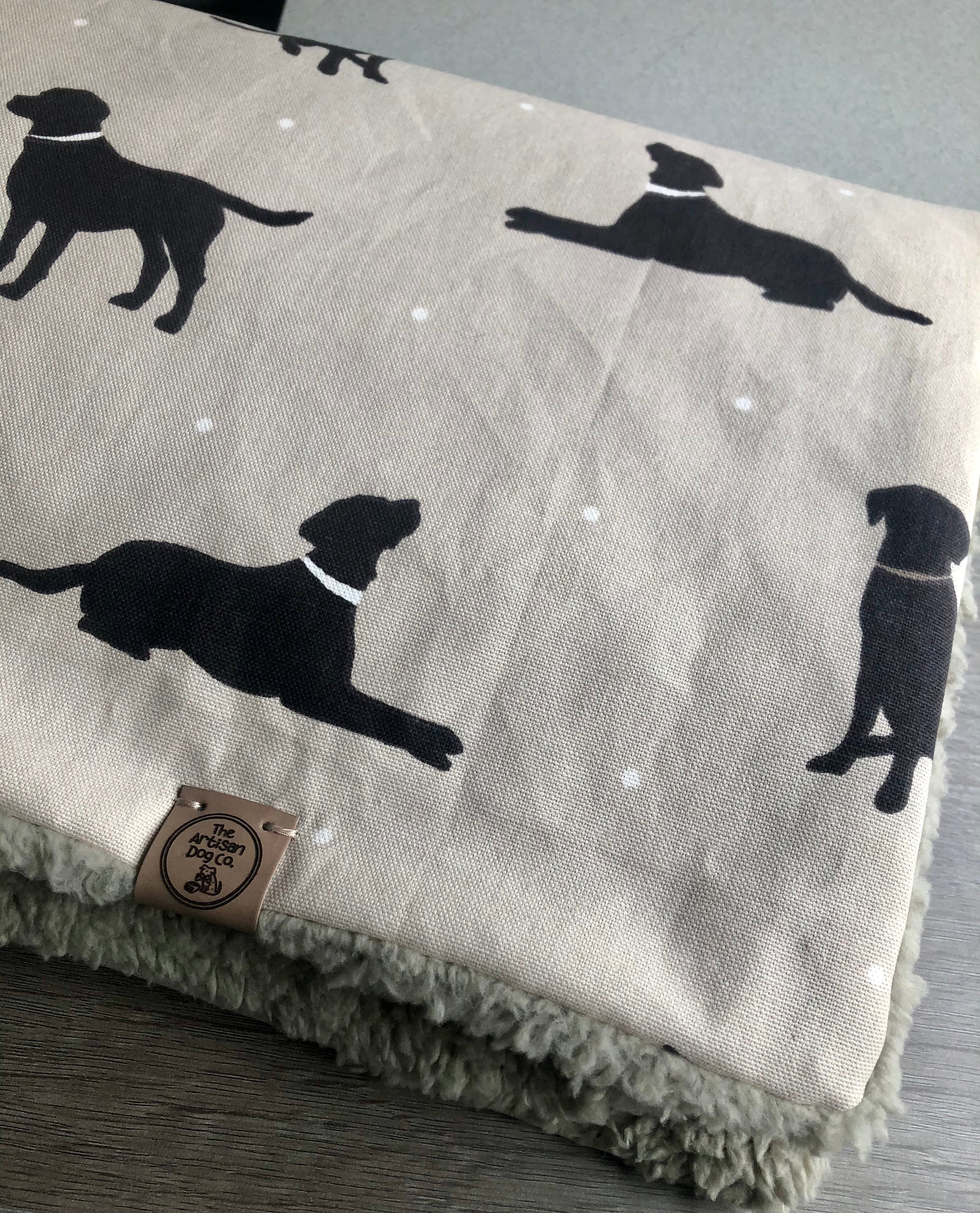 Walter Dog Blanket | Luxury Handmade Reversible Sherpa Fleece | Elegant Dog Print Pet Throw UK
