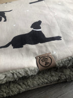 Walter Dog Blanket | Luxury Handmade Reversible Sherpa Fleece | Elegant Dog Print Pet Throw UK