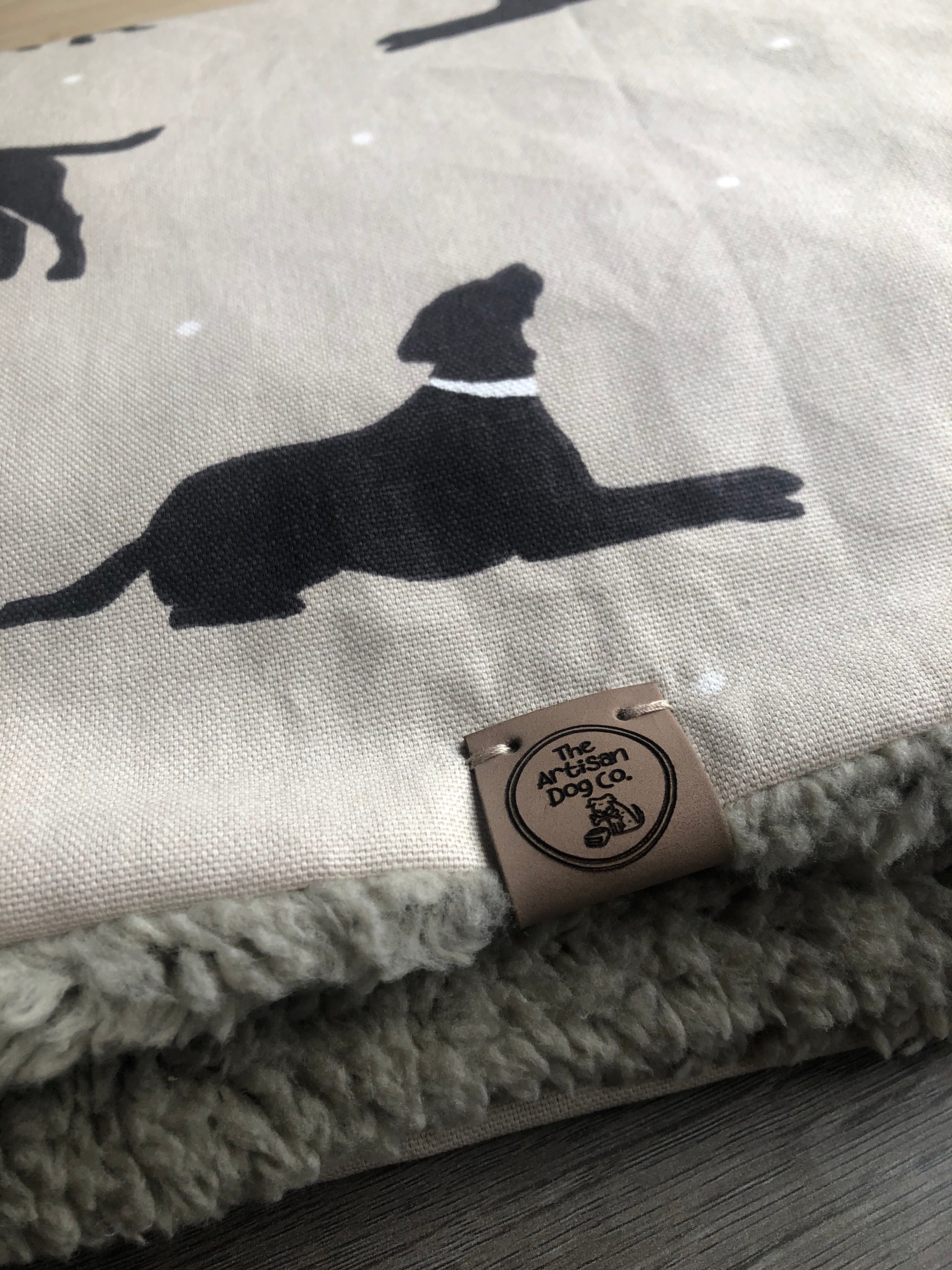 Walter Dog Blanket | Luxury Handmade Reversible Sherpa Fleece | Elegant Dog Print Pet Throw UK