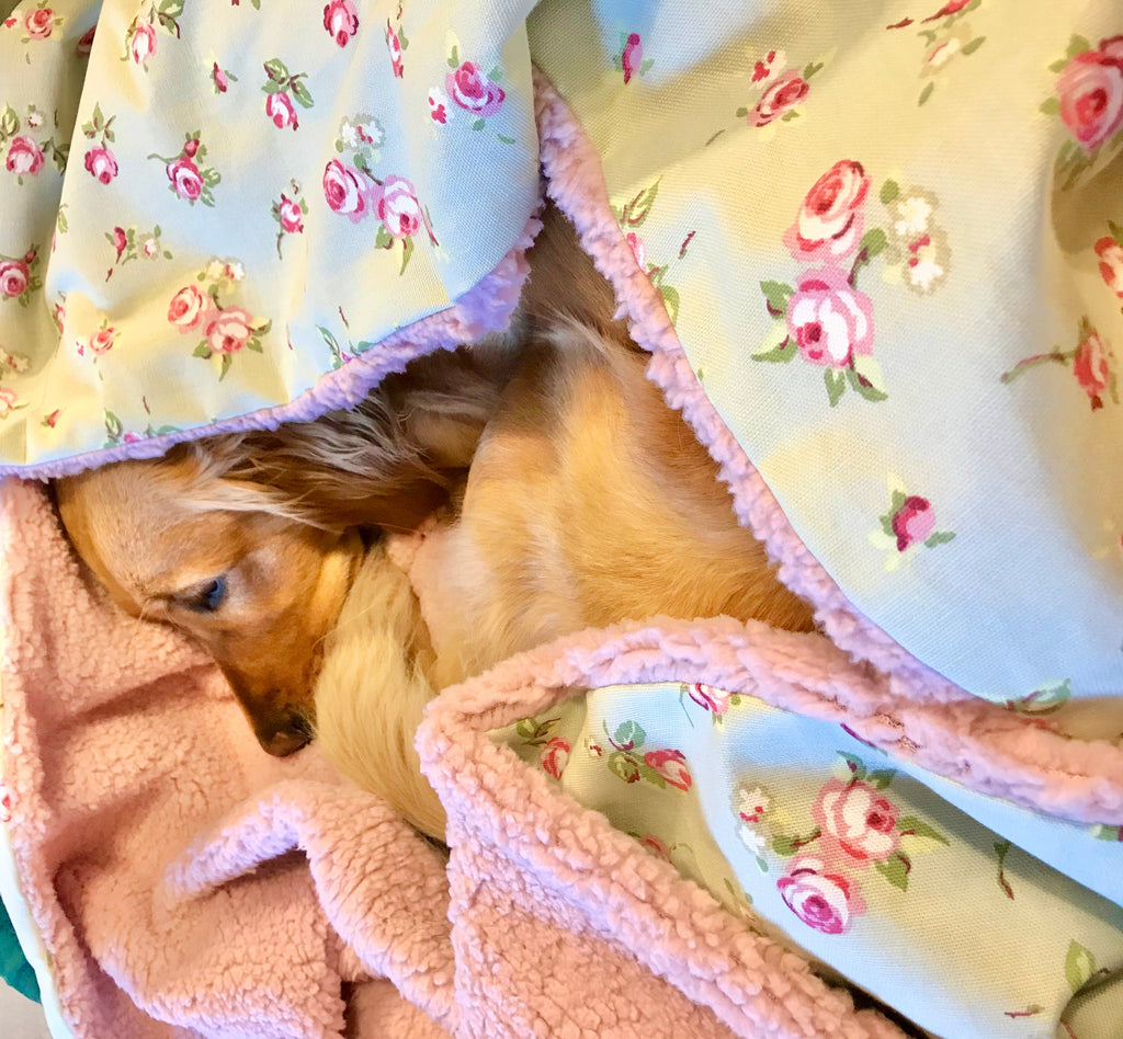 Dolly Floral Dog Blanket | Luxury Handmade Reversible Sherpa Throw | Seasonal Pet Blanket UK | Customisable