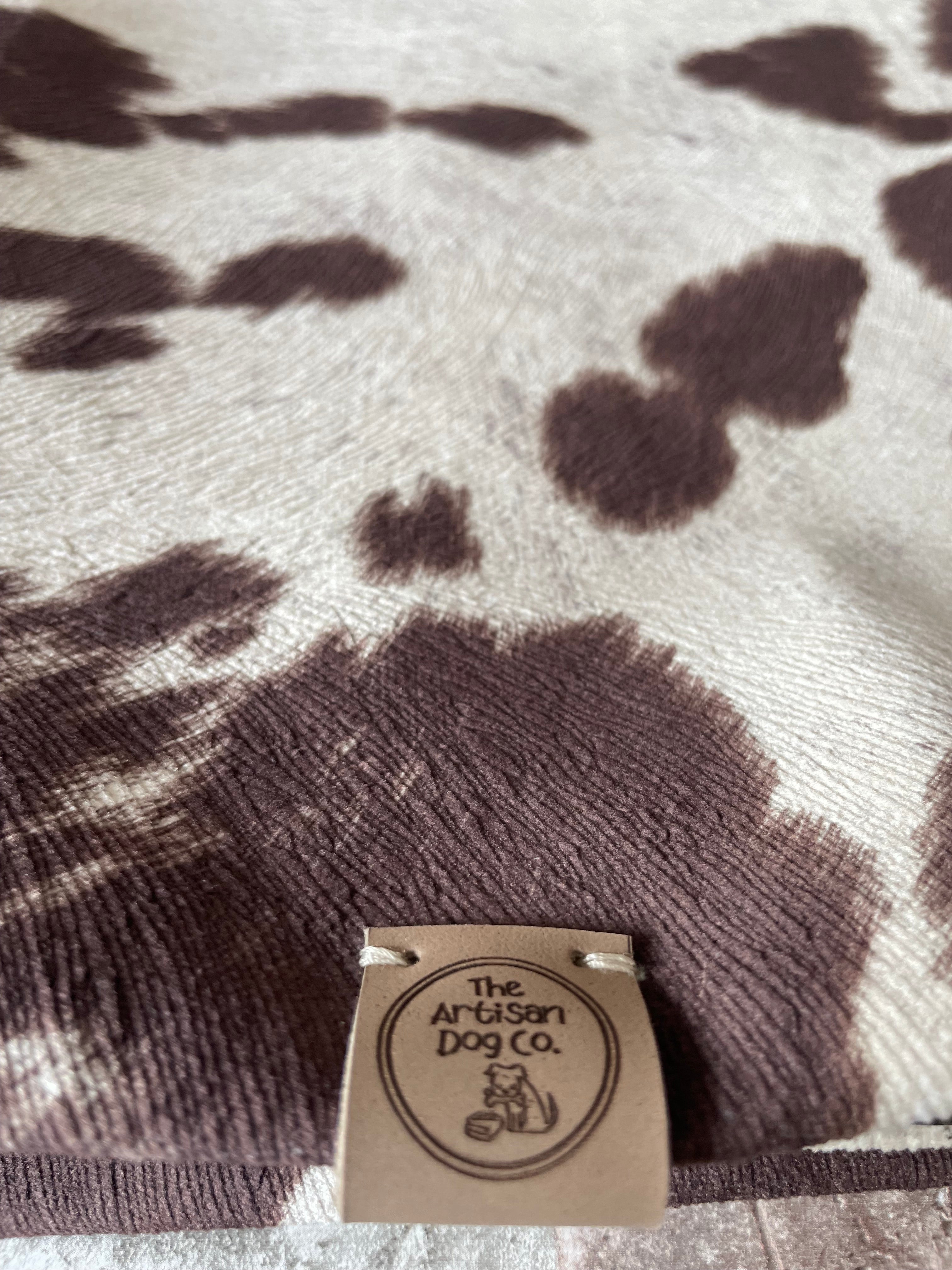 Moody Cow Reversible Pet Blanket | Faux Cowhide & Sherpa | Handmade Luxury Throw for Dogs | Protects Furniture UK