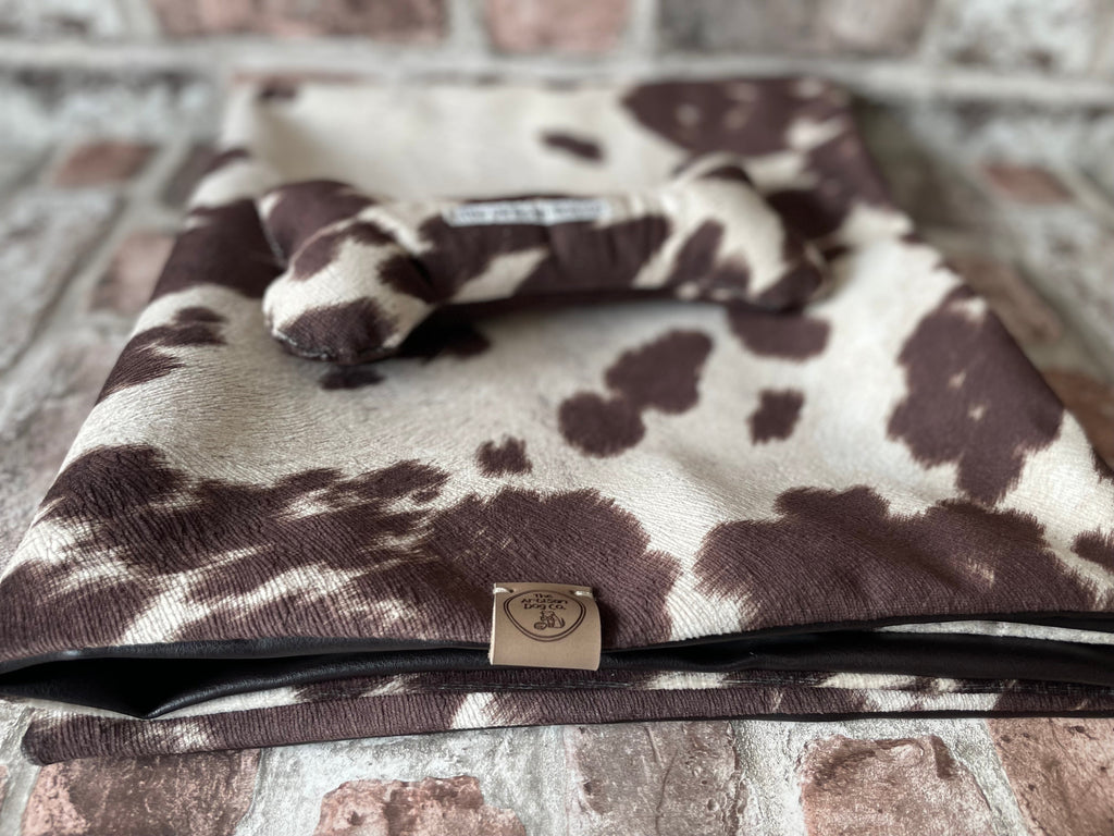 Moody Cow Reversible Pet Blanket | Faux Cowhide & Sherpa | Handmade Luxury Throw for Dogs | Protects Furniture UK