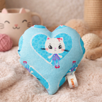 Handmade Organic Catnip Heart Toy – 100% Natural Cat Toy Pillow (Pink & Blue Kitty Design)