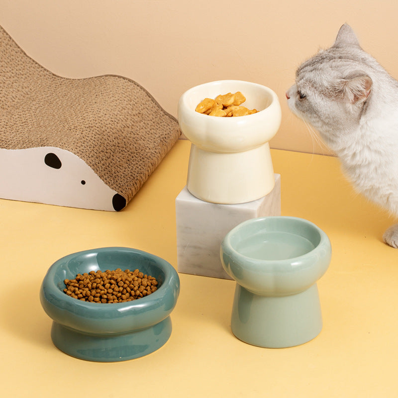 Flower Ceramic Pet Bowl – Cream White (Low Profile)