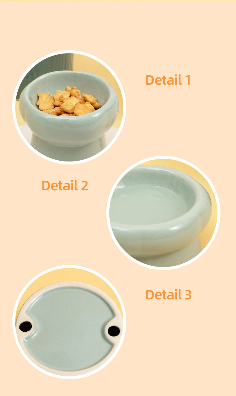 Flower Ceramic Pet Bowl – Soft Green (Low Profile)