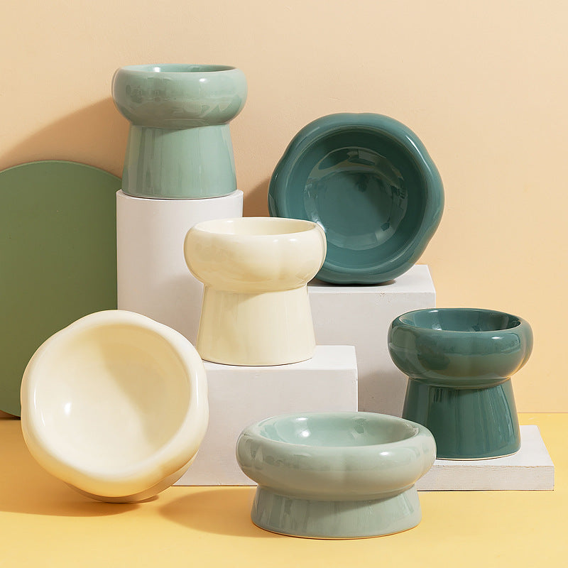Flower Ceramic Pet Bowl – Deep Green (Raised Profile)