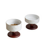 Snowflake Ceramic Pet Bowl with Wooden Base – Red Wood (Low Profile)