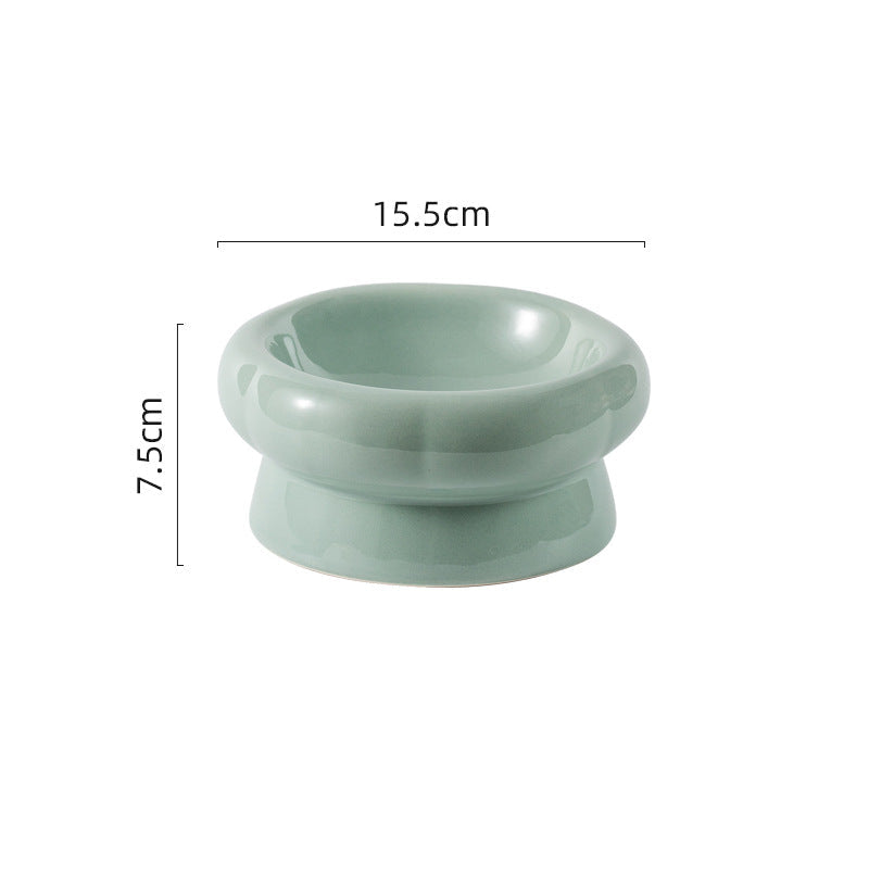 Flower Ceramic Pet Bowl – Soft Green (Low Profile)