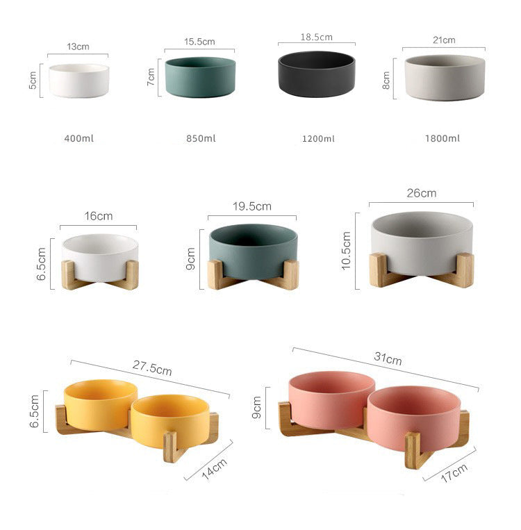 Ceramic Pet Bowl with Bamboo Stand